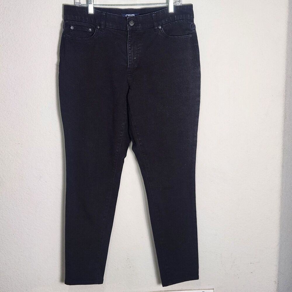 Chaps Womens 12 Black Skinny Jeans Stretch Mid Rise Slim Denim Pants Classic
